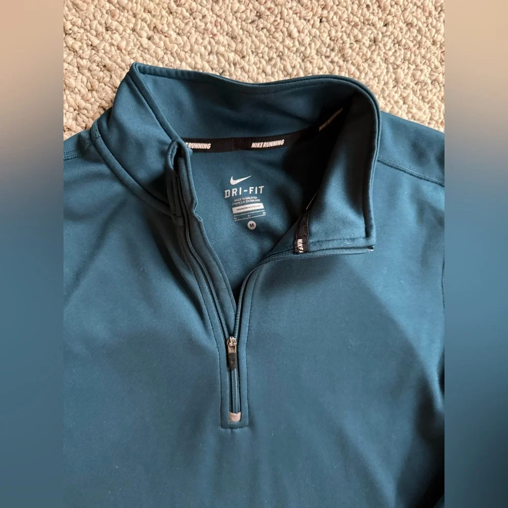Nike Sweater Womens Adult Medium Teal Blue Quarter Zip Casual Logo drifit - Picture 2 of 5